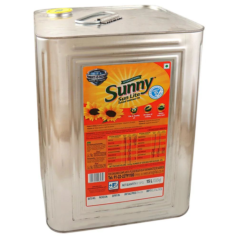 Sunny Sun Lite Refined Sunflower Oil Tin : 15 Litres